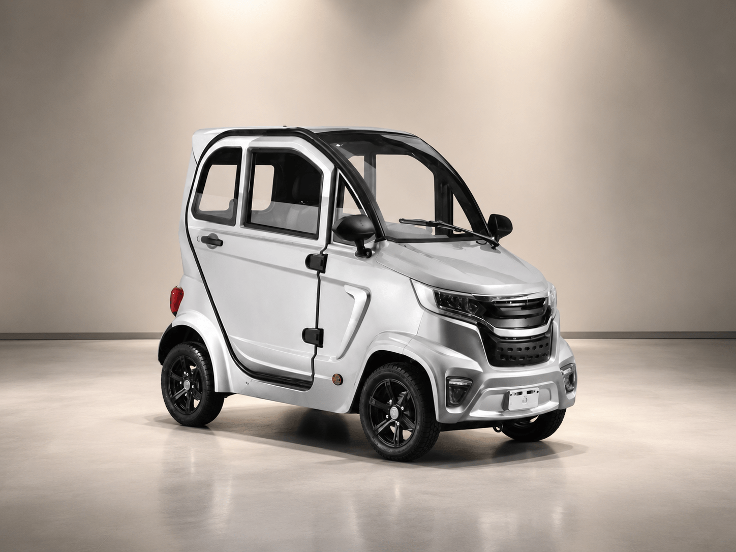 Zilveren overdekte scootmobiel